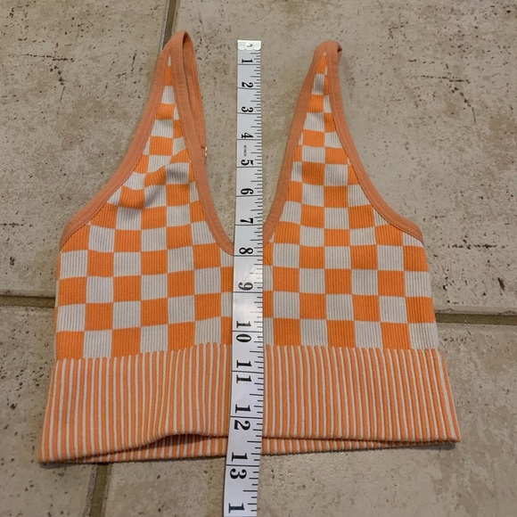 💜 Garage Orange & White Checkered Ribbed Halter Crop Top - TP/XS - Picture 4 of 5